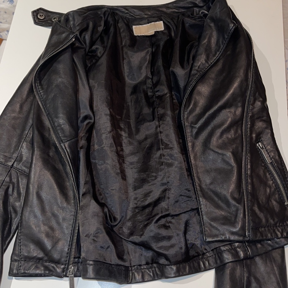 Women's Michael Kors Black Leather Zip Jacket XS - Picture 12 of 16